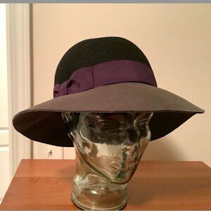 Old Market Black wool felt hat with purple trim